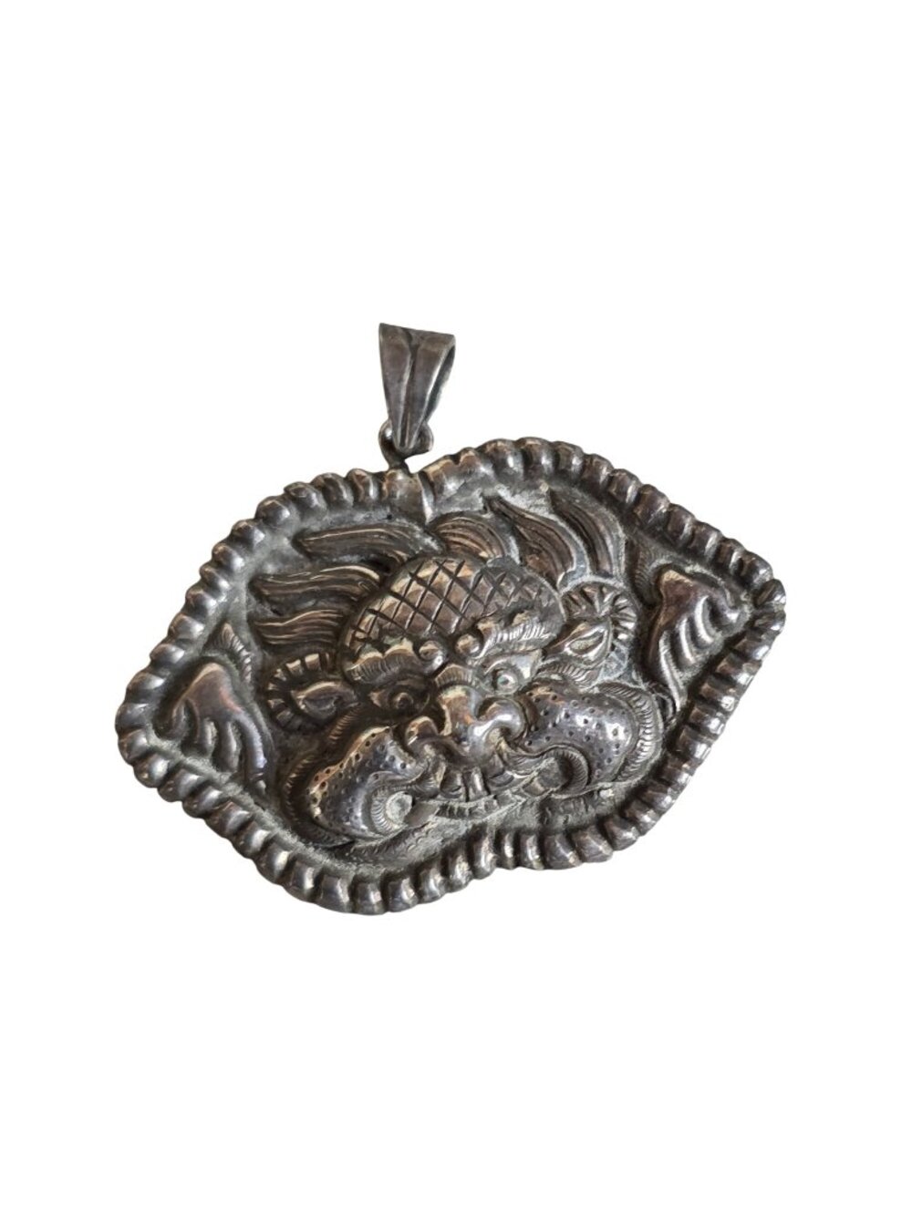 Tibetan Mahakala Sterling Silver Amulet Pendant 1.5" x 1.5"